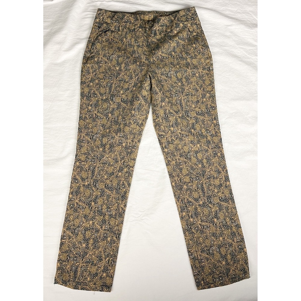 Soft Surroundings Floral Printed Stretch Pull-on Pants Size S Blue/tan